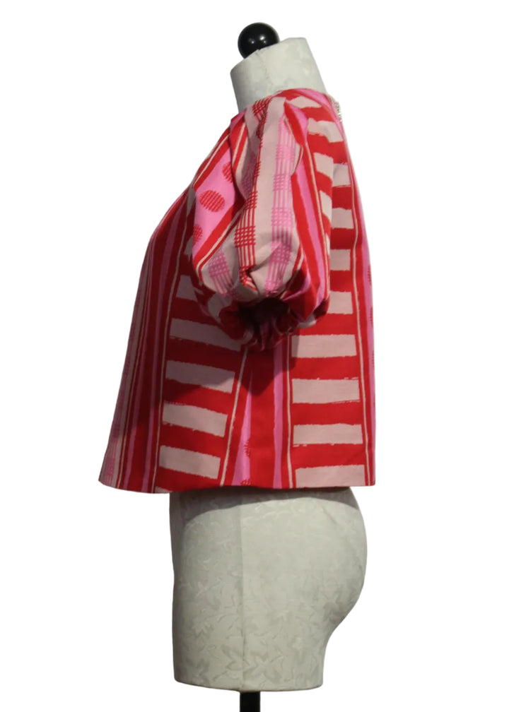 side view of Striped Jacquard Peach Jubilee Jane Top by Emily McCarthy 