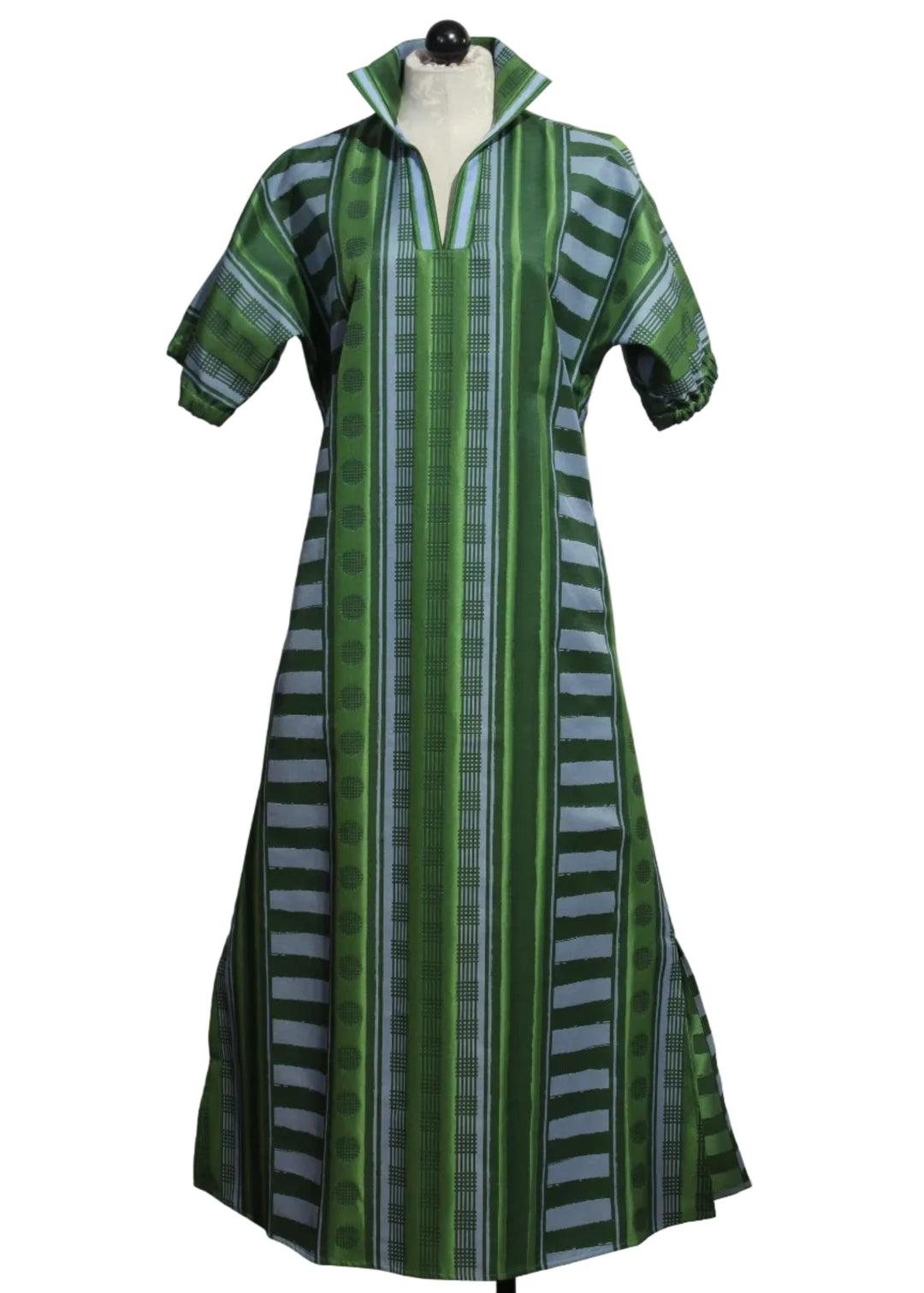 Forest Jubliee Colored Short Sleeve V Neck Forest Jubilee Striped Jacquard Poppy Maxi Dress by Emily McCarthy 