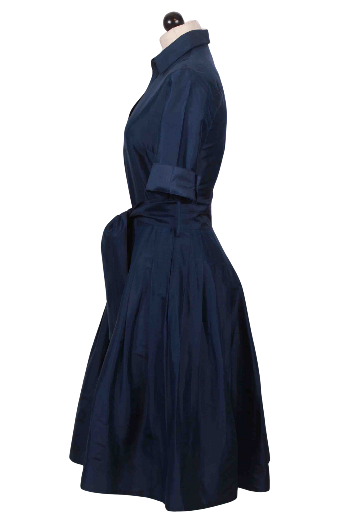 side view of Navy Dupioni Silk Mrs Maisel Dress by Dizzy Lizzie