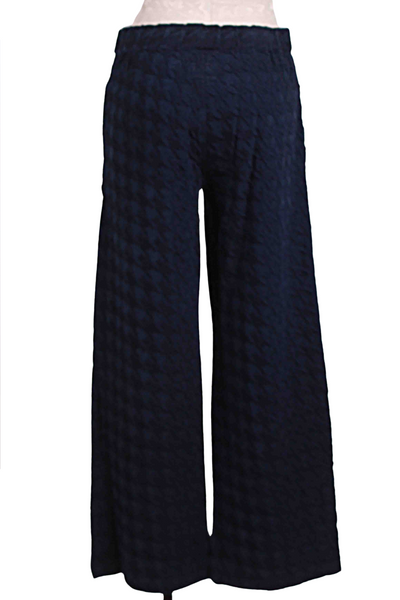 back view of Blue Night Embroidered Hero Houndstooth Pant by Johnny Was