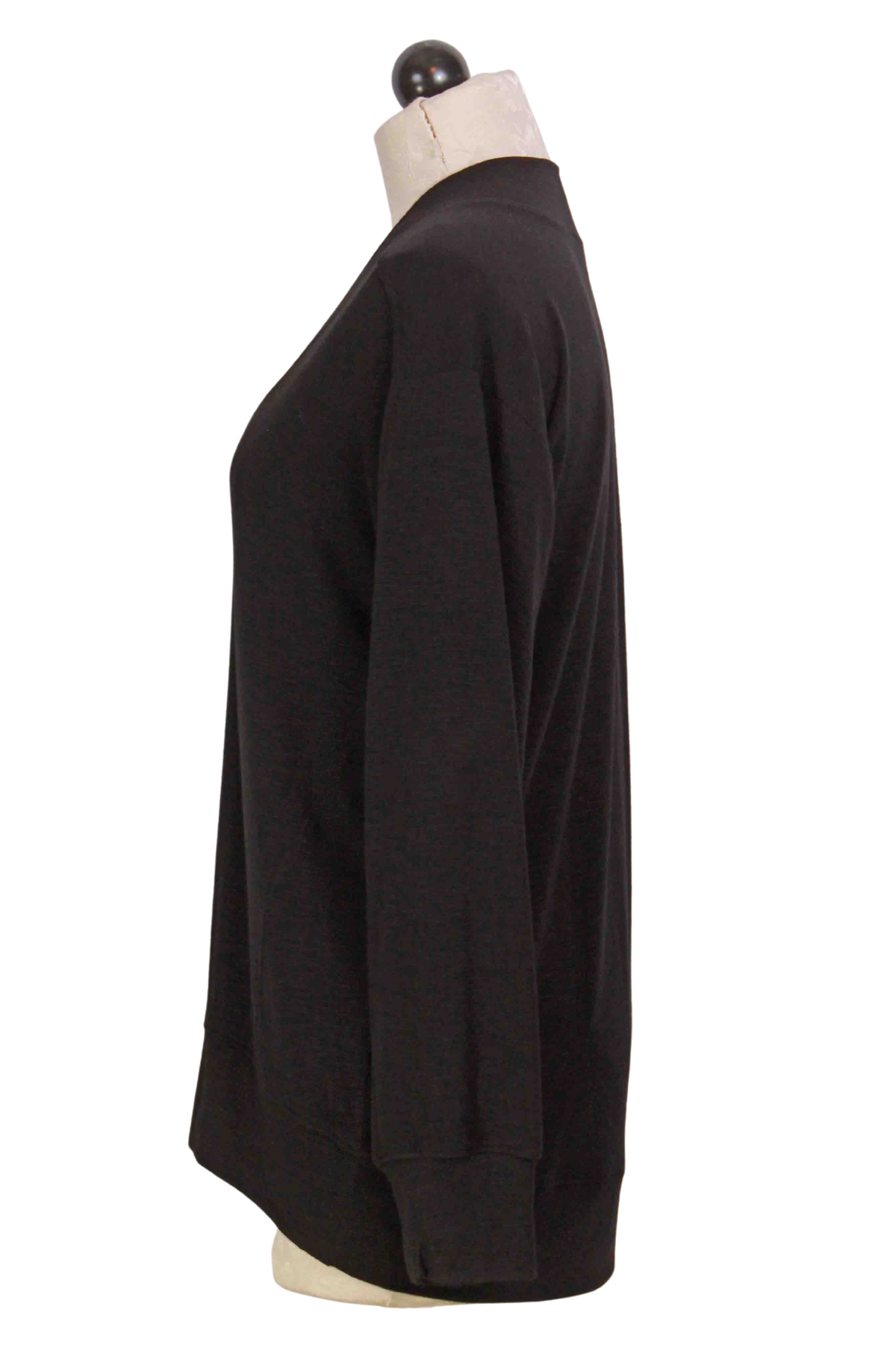 side view of Black Slubbed V Neck Top by Nally and Millie