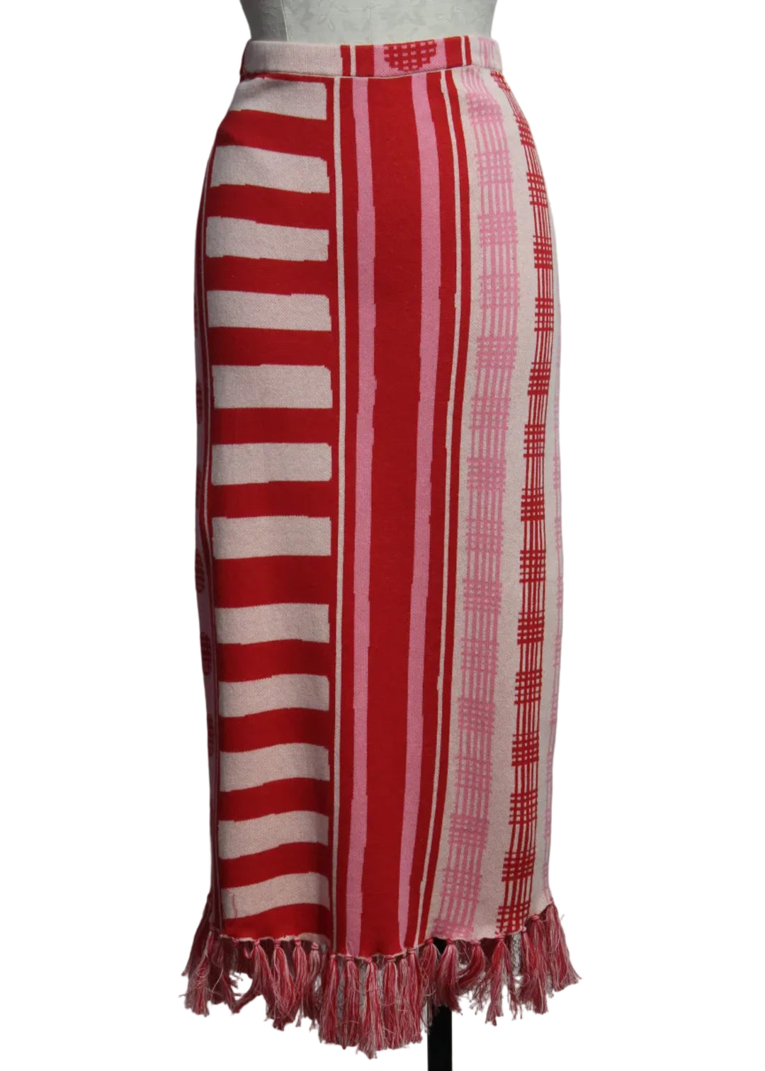 Peach Jubilee colored Cotton Capri Knit Skirt by Emily McCarthy with fringed bottom