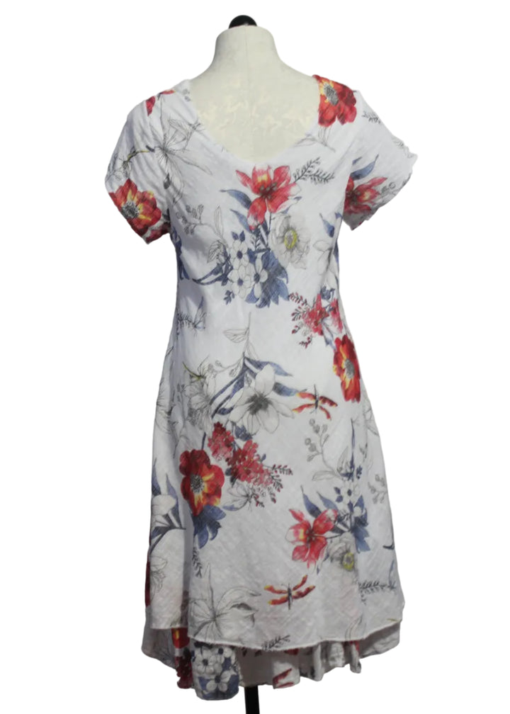 back view of White Cap Sleeve Cotton V-Neck Floral Dress by Bella Amore