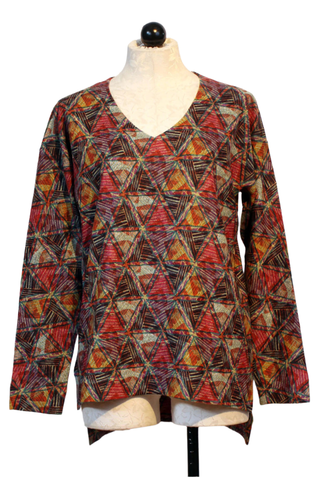 Multicolor Brushed Kaleidoscope V Neck Long Sleeve Top by Nally and Millie