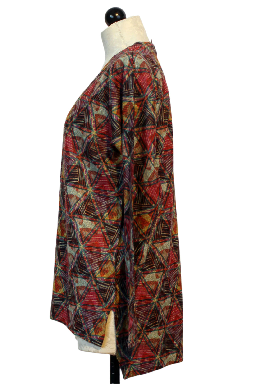 side view of Multicolor Brushed Kaleidoscope V Neck Long Sleeve Top by Nally and Millie