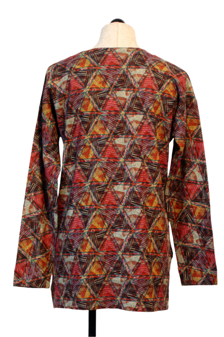 back view of Multicolor Brushed Kaleidoscope V Neck Long Sleeve Top by Nally and Millie