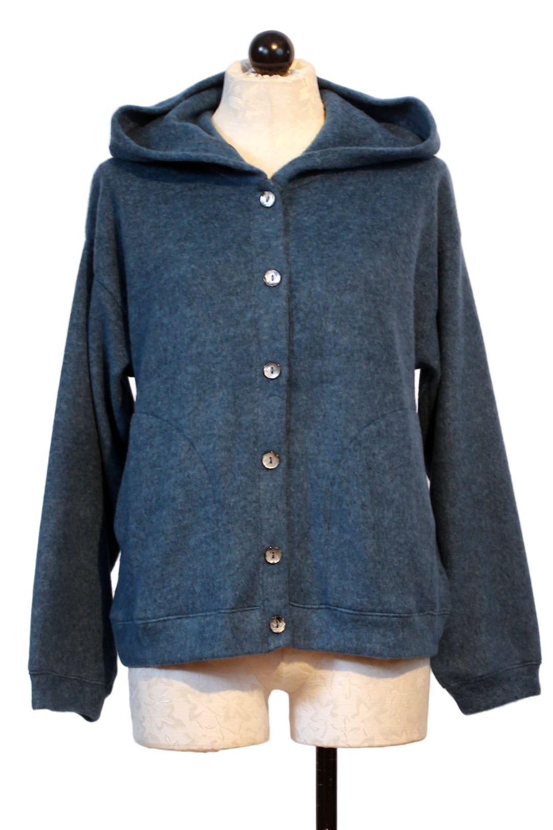 Lagoon colored Plush Button Front Hoodie by Nally and Millie