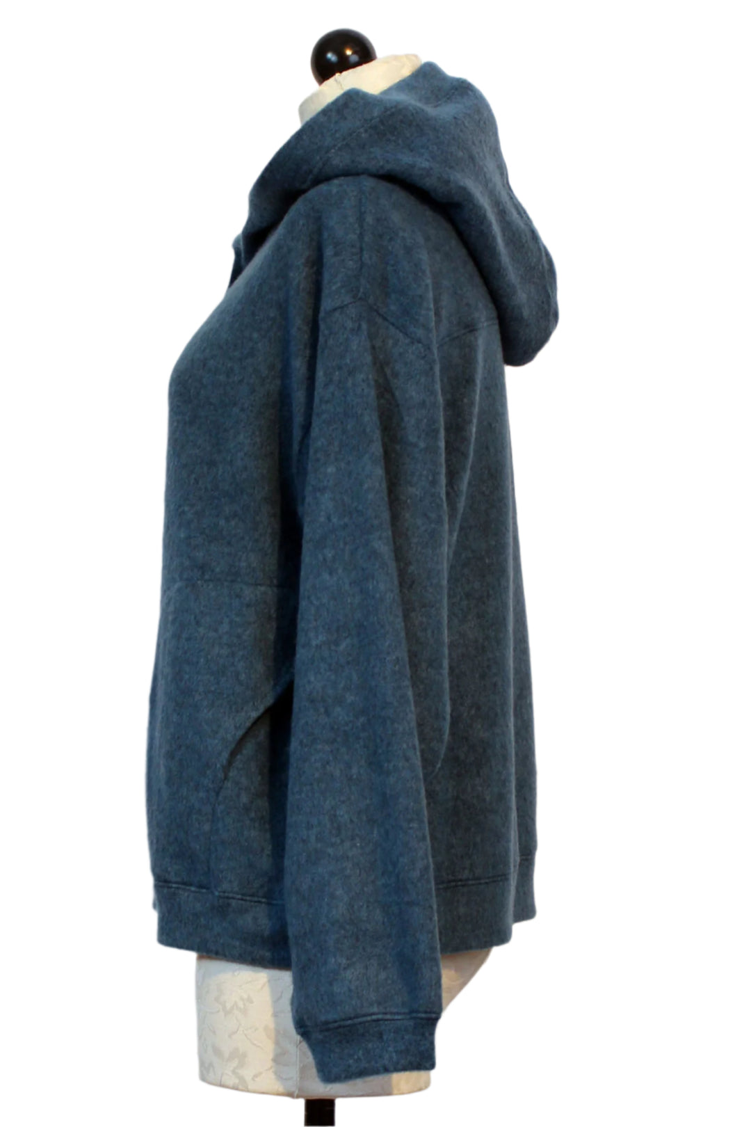 side view of Lagoon colored Plush Button Front Hoodie by Nally and Millie