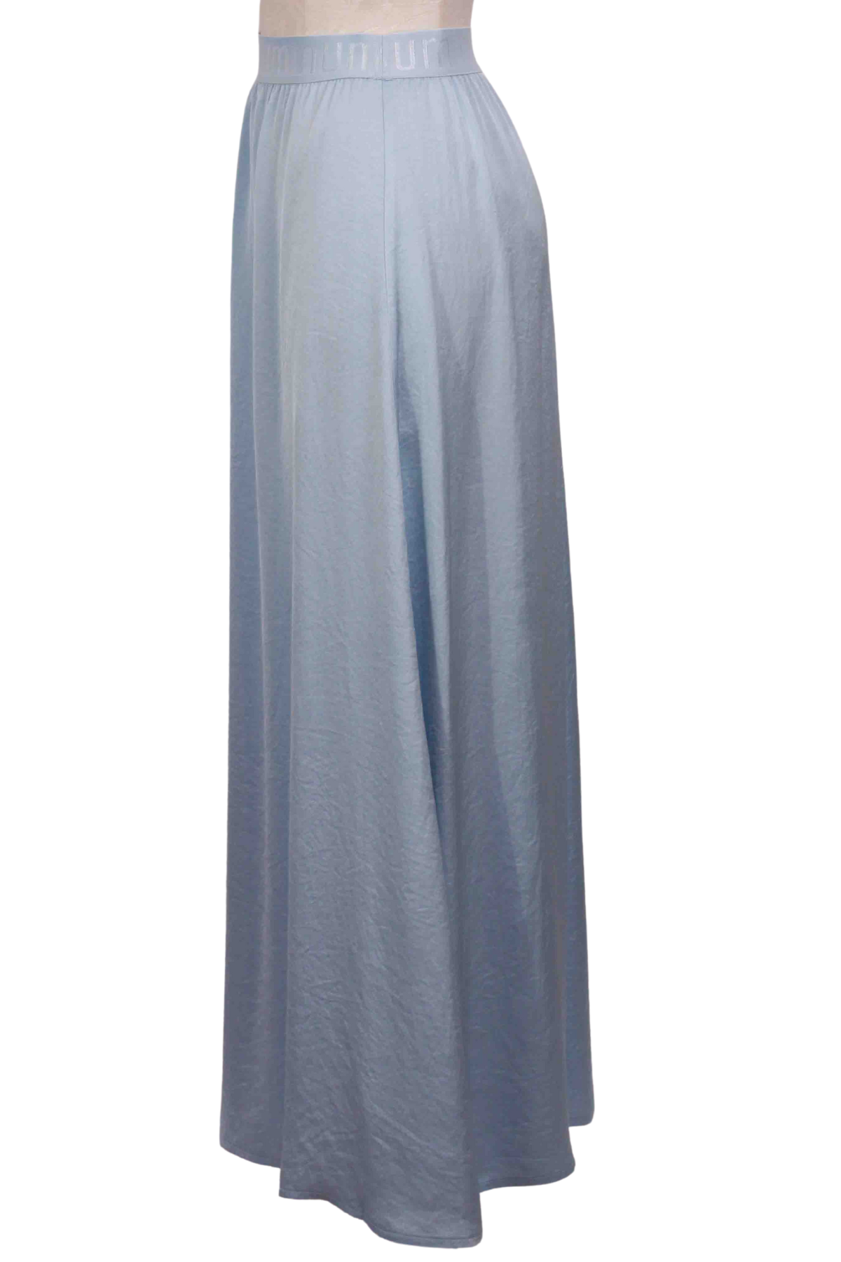 side view of Sky Blue Long Silky Flared Skirt by Summum