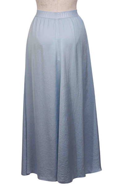 back view of Sky Blue Long Silky Flared Skirt by Summum