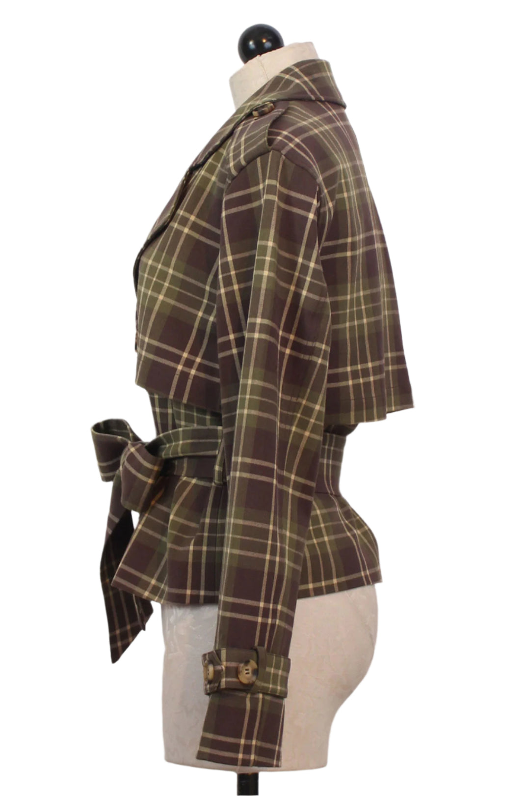 side view of The Cropped Charles Trench by Favorite Daughter in Countryside Plaid 