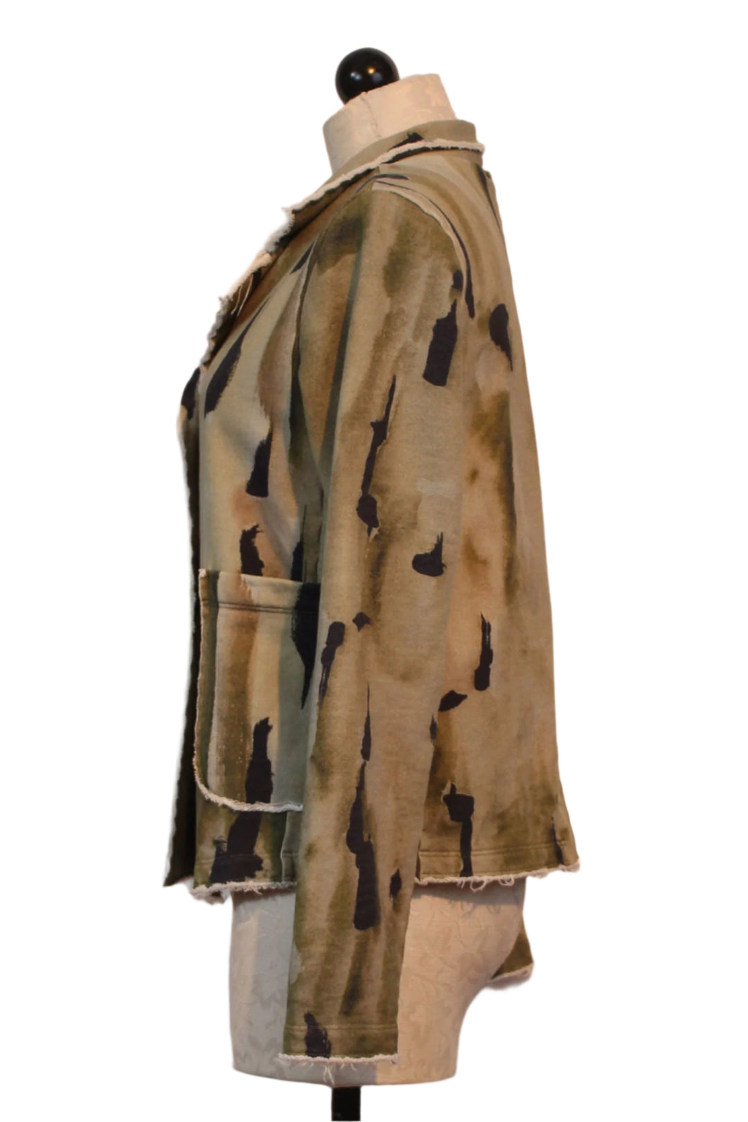 side view of Patterned Short Cotton Button Front Blazer Jacket by Grizas