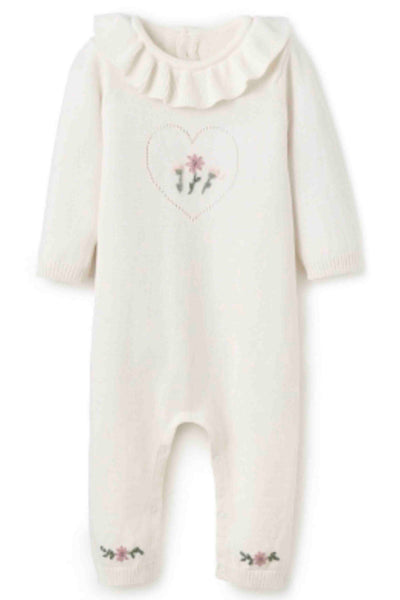 White Pony Meadow Heart Jumpsuit by Elegant Baby with a ruffled collar