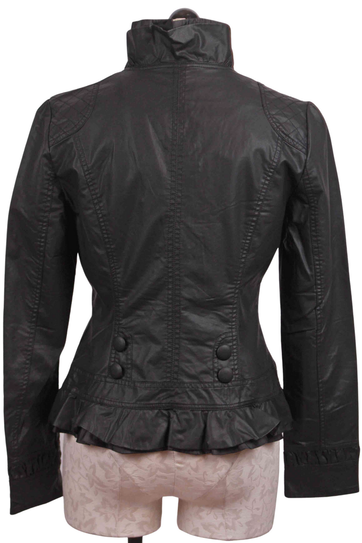 back view of Black 2 Pocket Vegan Ruffle Jacket by Apricot