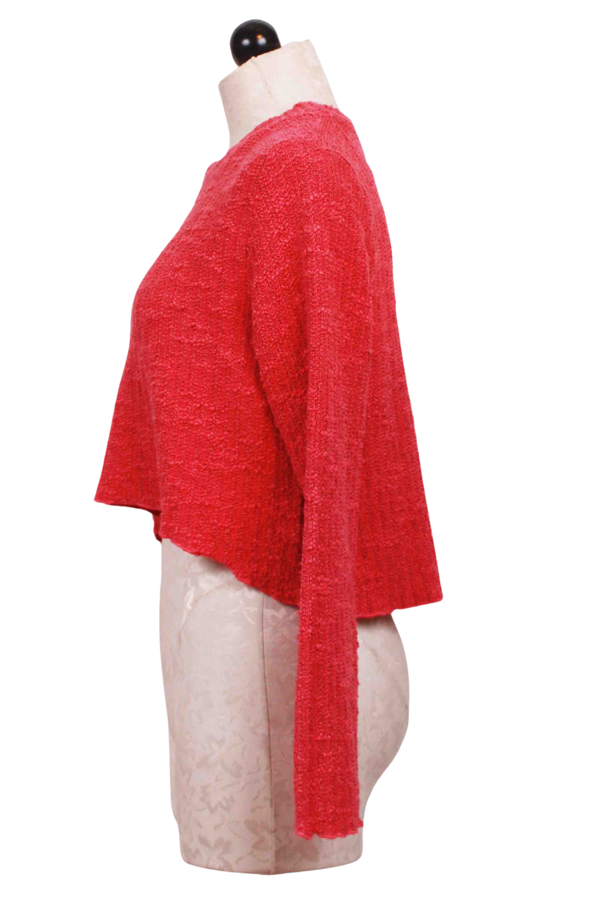 side view of Watermelon Curved Crop Sweater by Cut Loose