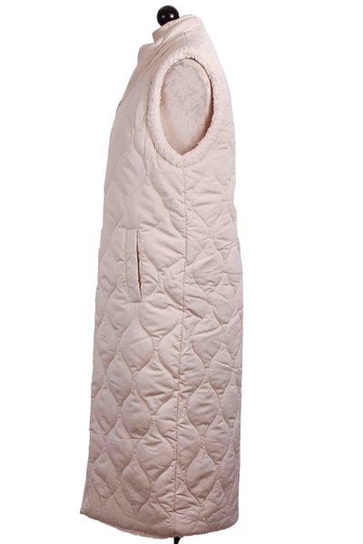 side view of Sand Reversible Sleeveless Quilted Jacket by Apricot