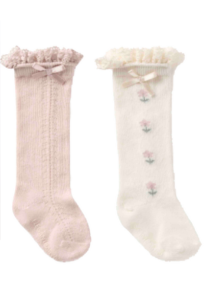 2 Pack of Floral Knee High Baby Socks by Elegant Baby