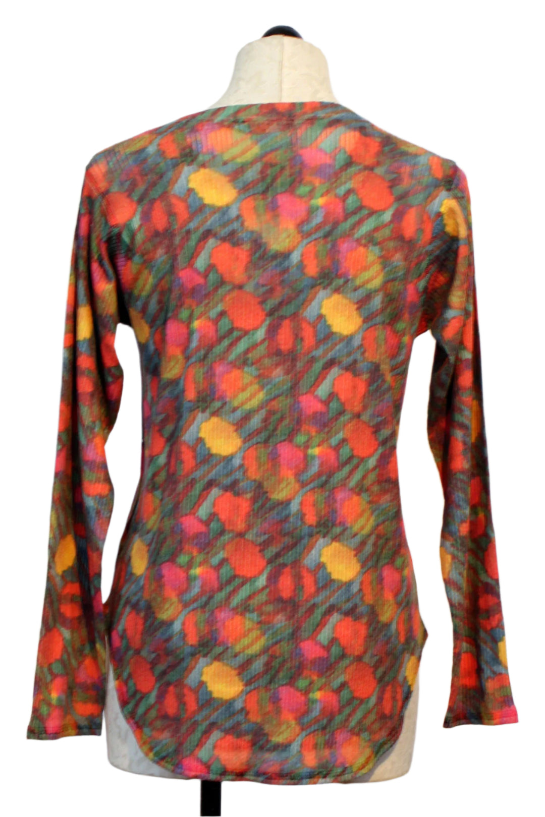 back view of Multicolor Long Sleeve Ribbed Camo Floral V-Neck Top by Nally and Millie