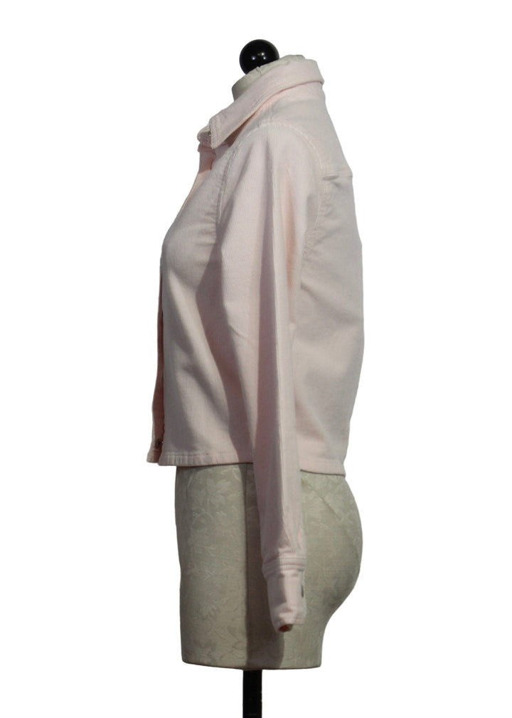 side view of the Powder Pink Corduroy Long Sleeve Montauk Shirt by DL1961 