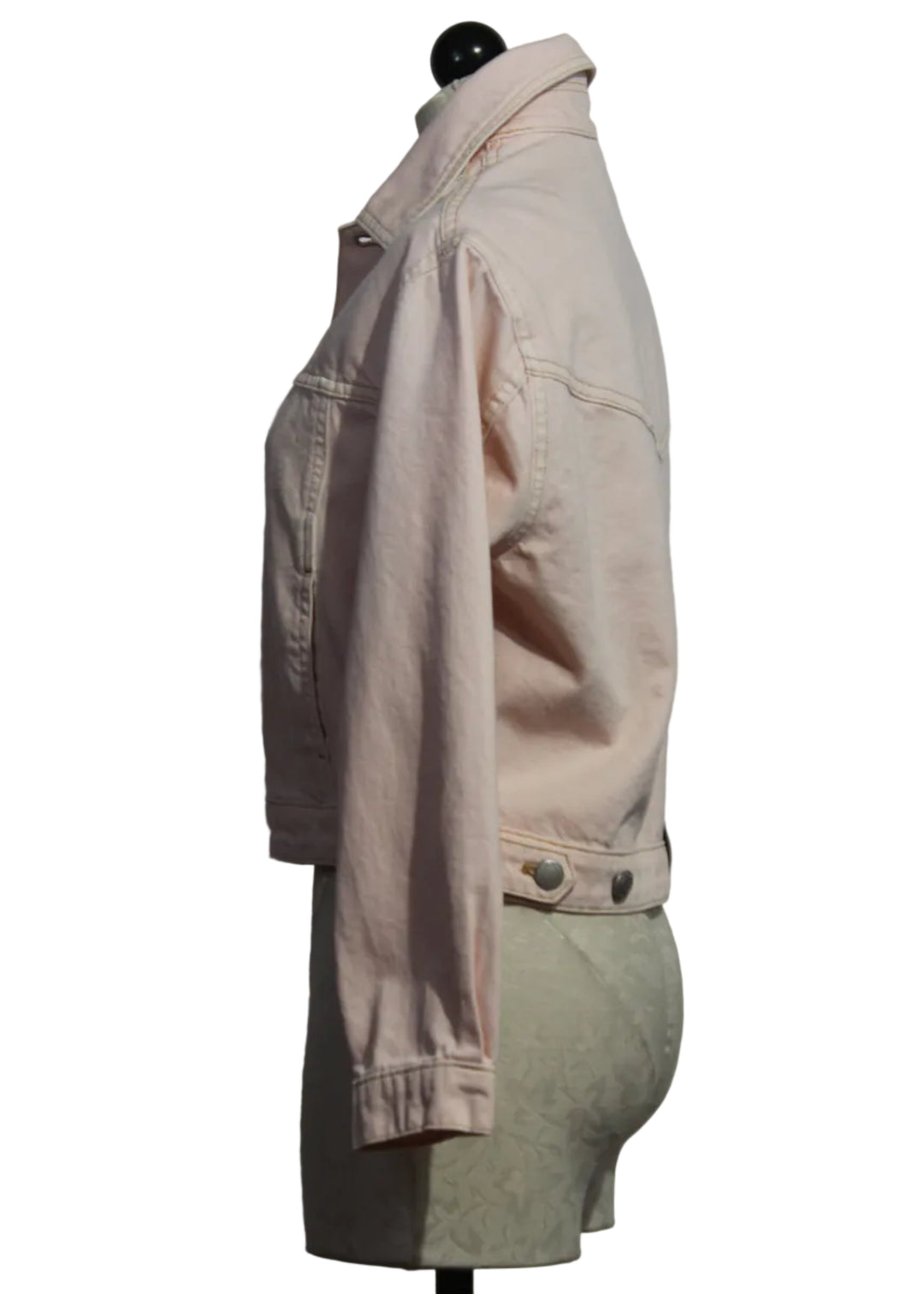 side view of Ballet colored Jodie Denim Jacket by DL1961 