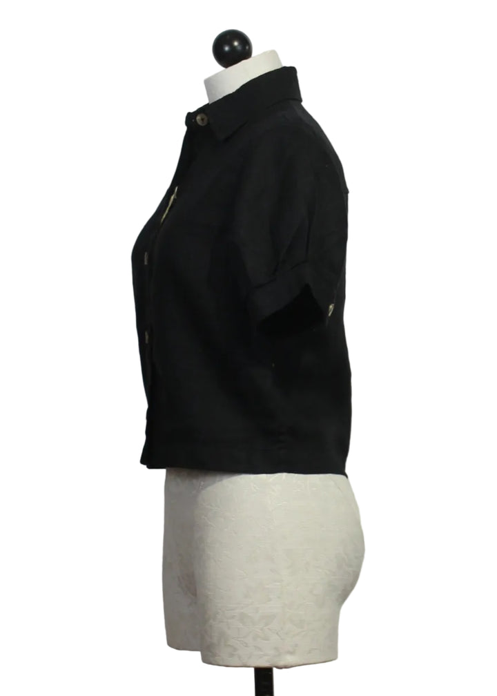 side view of Black Puffed Sleeve Montauk Shirt by DL1961 