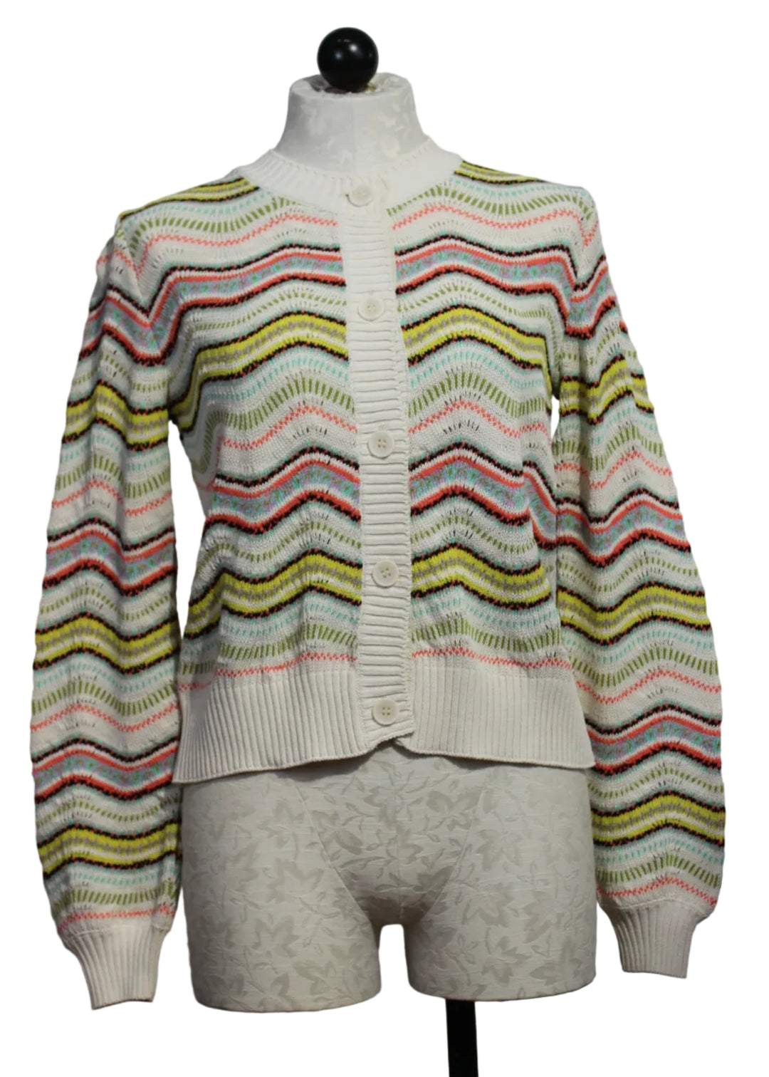 White Multicolor Wavy Striped Cardigan by Aldo Martins