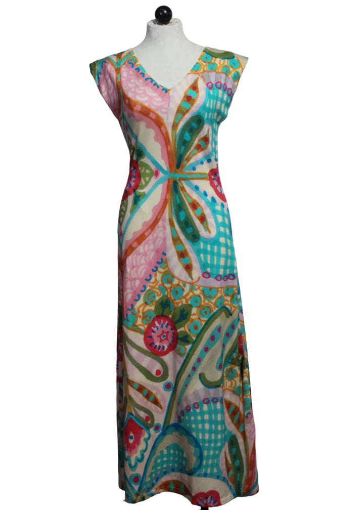Pastel Floral Paisley V Neck Sleeveless Dress by Aldo Martins
