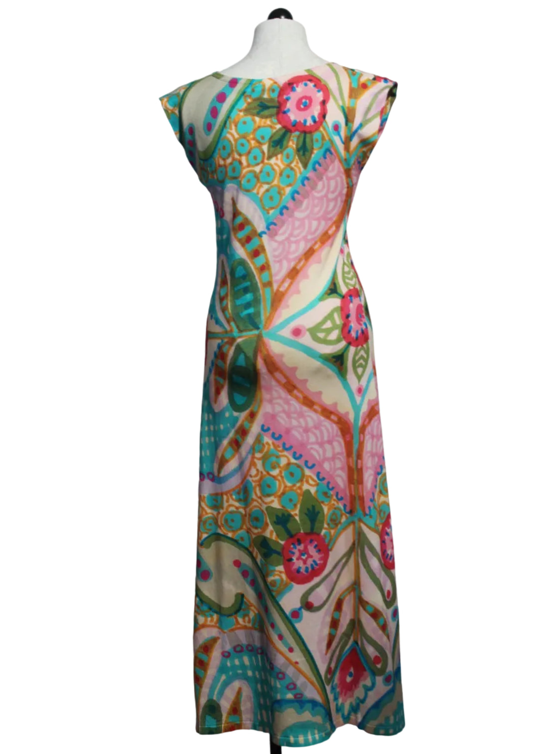 back view of Pastel Floral Paisley V Neck Sleeveless Dress by Aldo Martins