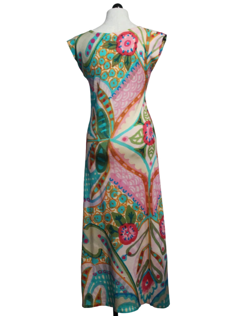 back view of Pastel Floral Paisley V Neck Sleeveless Dress by Aldo Martins