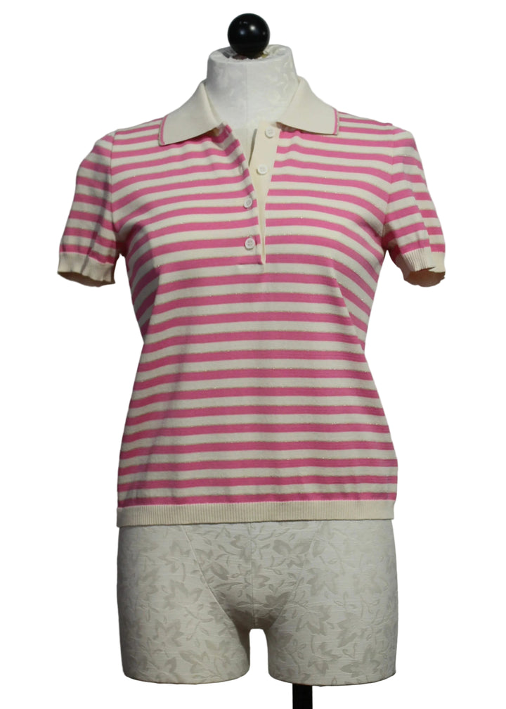 Pink and White Striped Knit Polo by Aldo Martins 