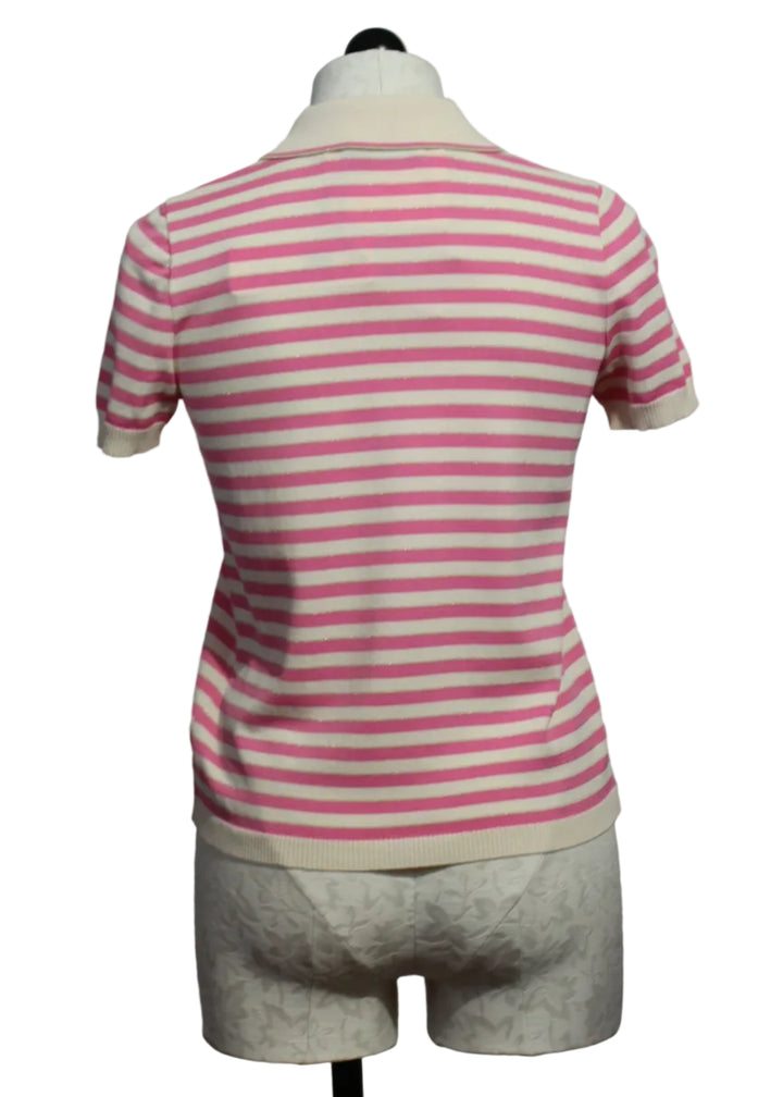 back view of Pink and White Striped Knit Polo by Aldo Martins 