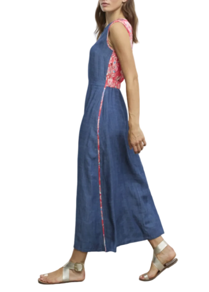 side view of Sleeveless Long Denim Effect Dress by Aldo Martins