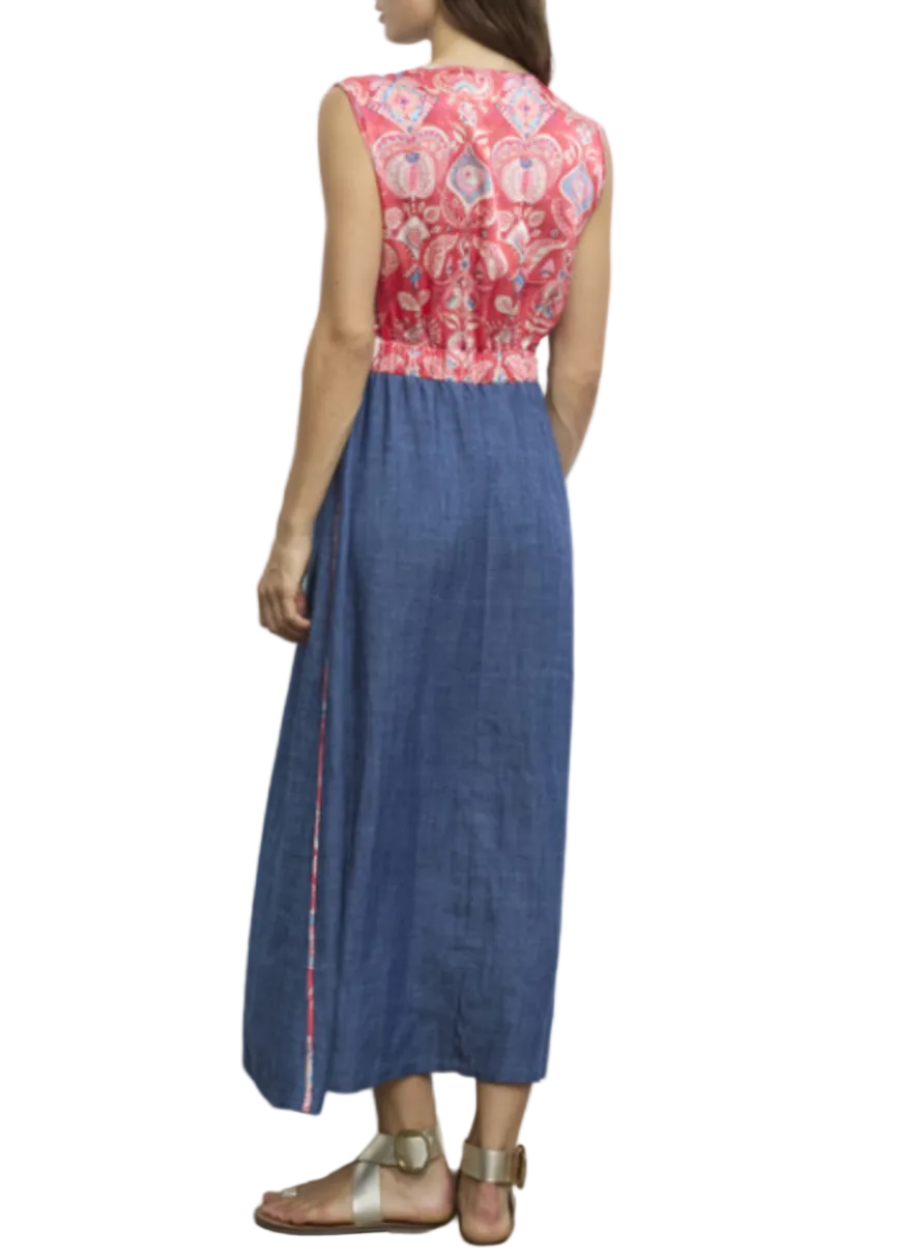 back view of Sleeveless Long Denim Effect Dress by Aldo Martins