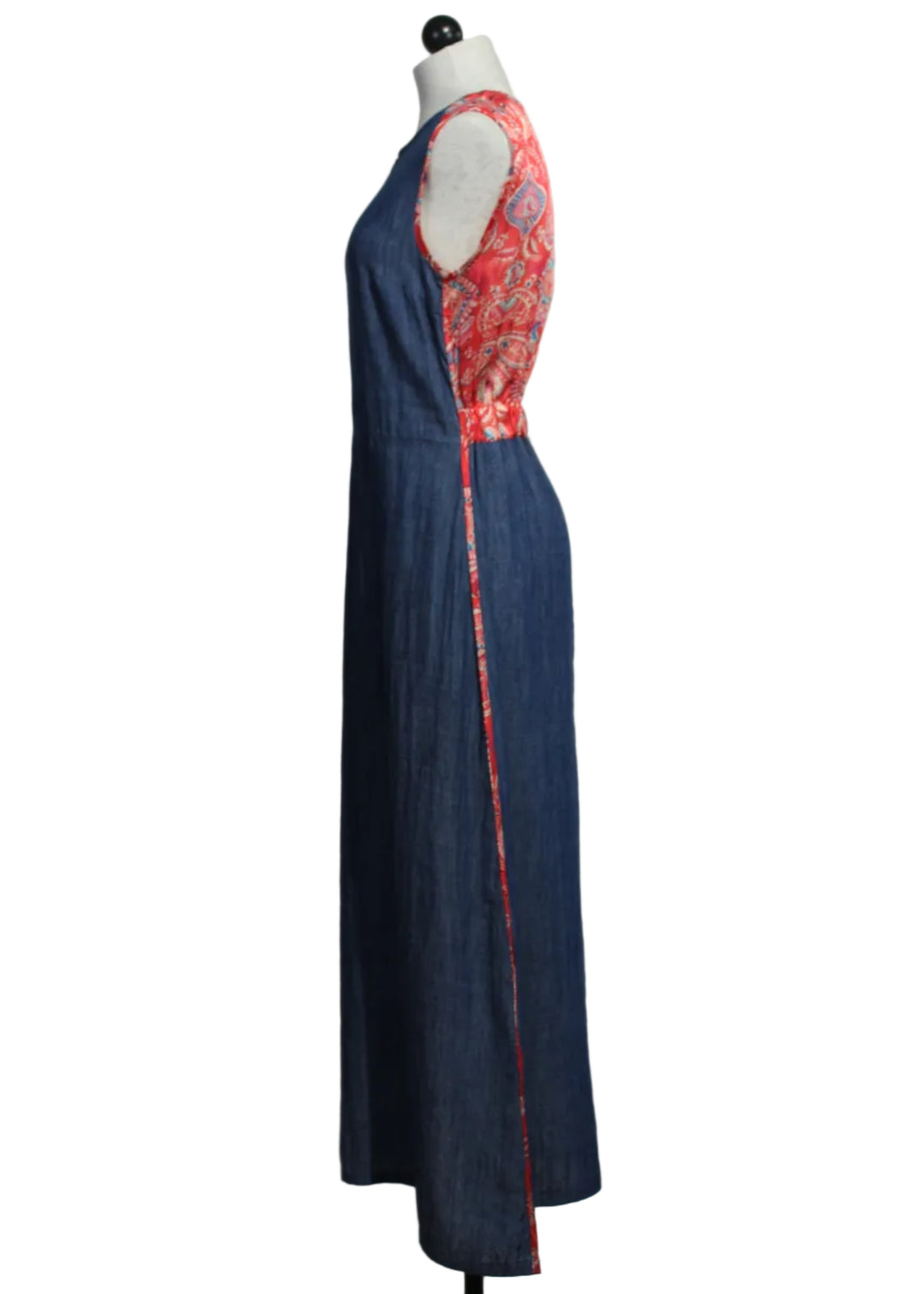 side view of Sleeveless Long Denim Effect Dress by Aldo Martins
