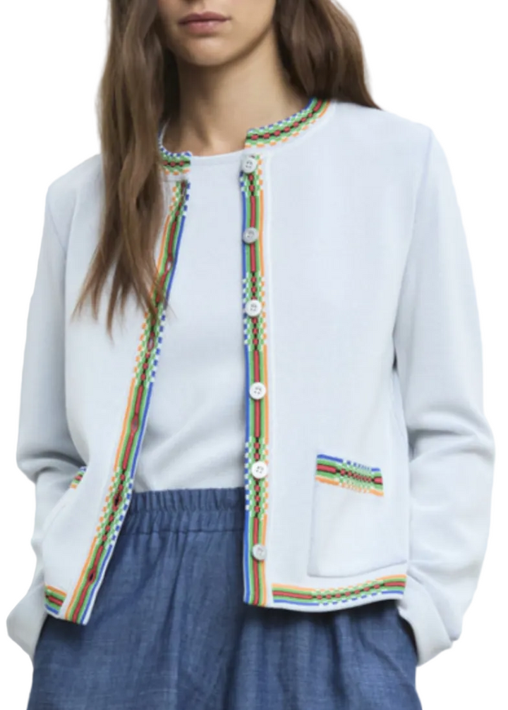 Light Blue Knit Jacket with Contrast Trim by Aldo Martins