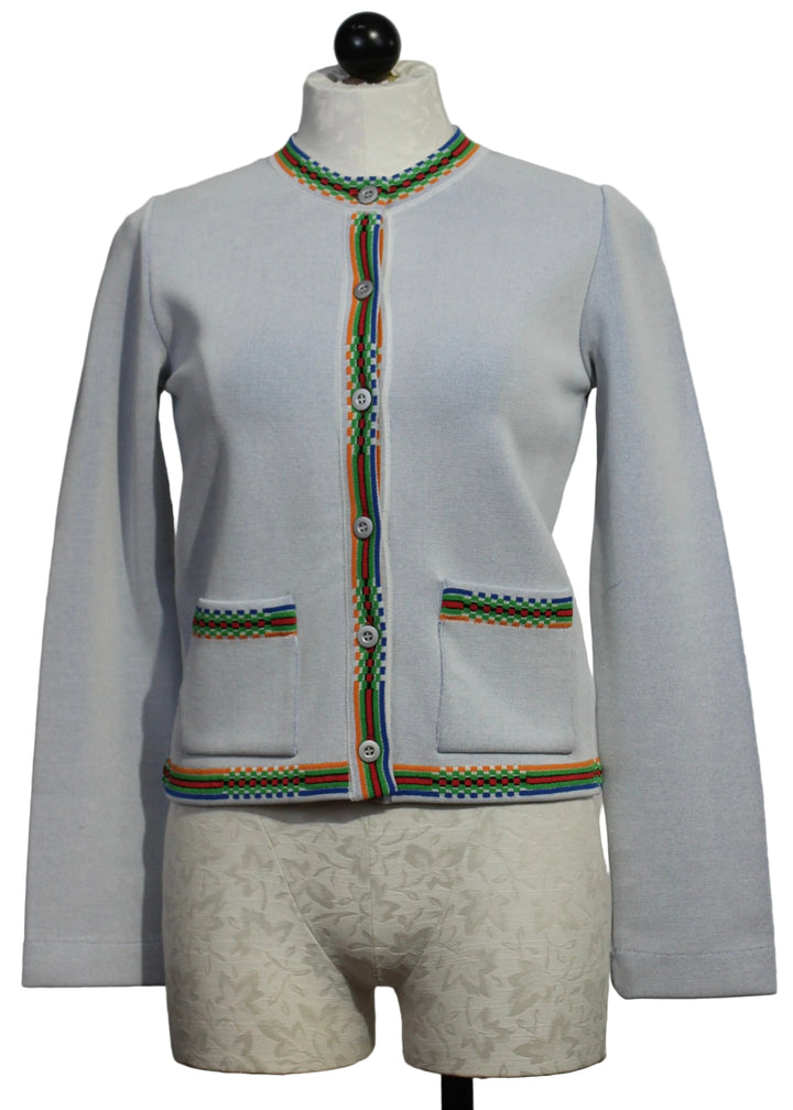 Light Blue Knit Jacket with Contrast Trim by Aldo Martins