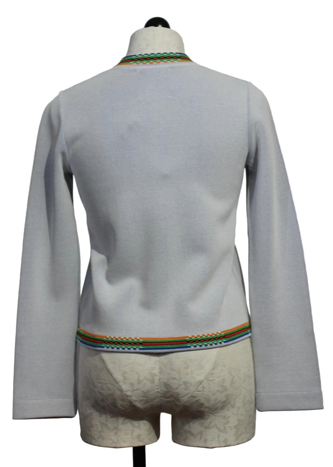 back view of Light Blue Knit Jacket with Contrast Trim by Aldo Martins