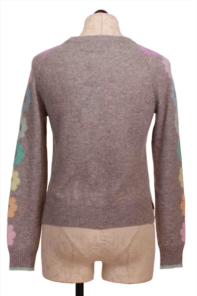 back view of harbor grey Daisy Jones Intarsia Raglan Sleeve Sweater by Alashan Cashmere