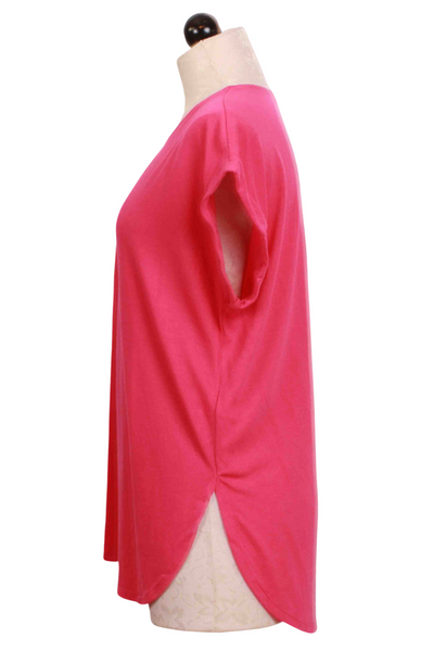 side view of Fuchsia Curved Hem Tee by Apricot 