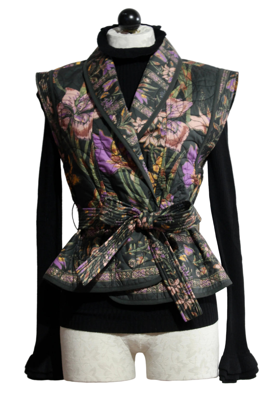 BOWIE VEST by Marie Oliver in the Nightshade print paired with the Black Tinley Turtleneck by Marie Oliver