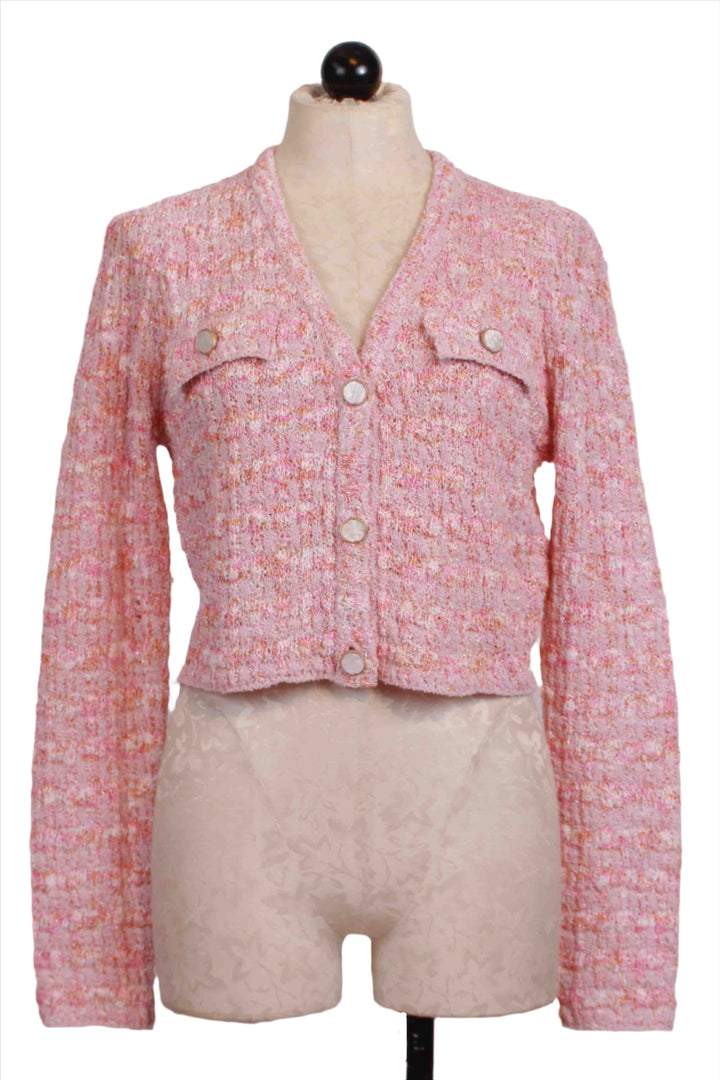 Pink Textured Check Cropped Cardigan by Apricot