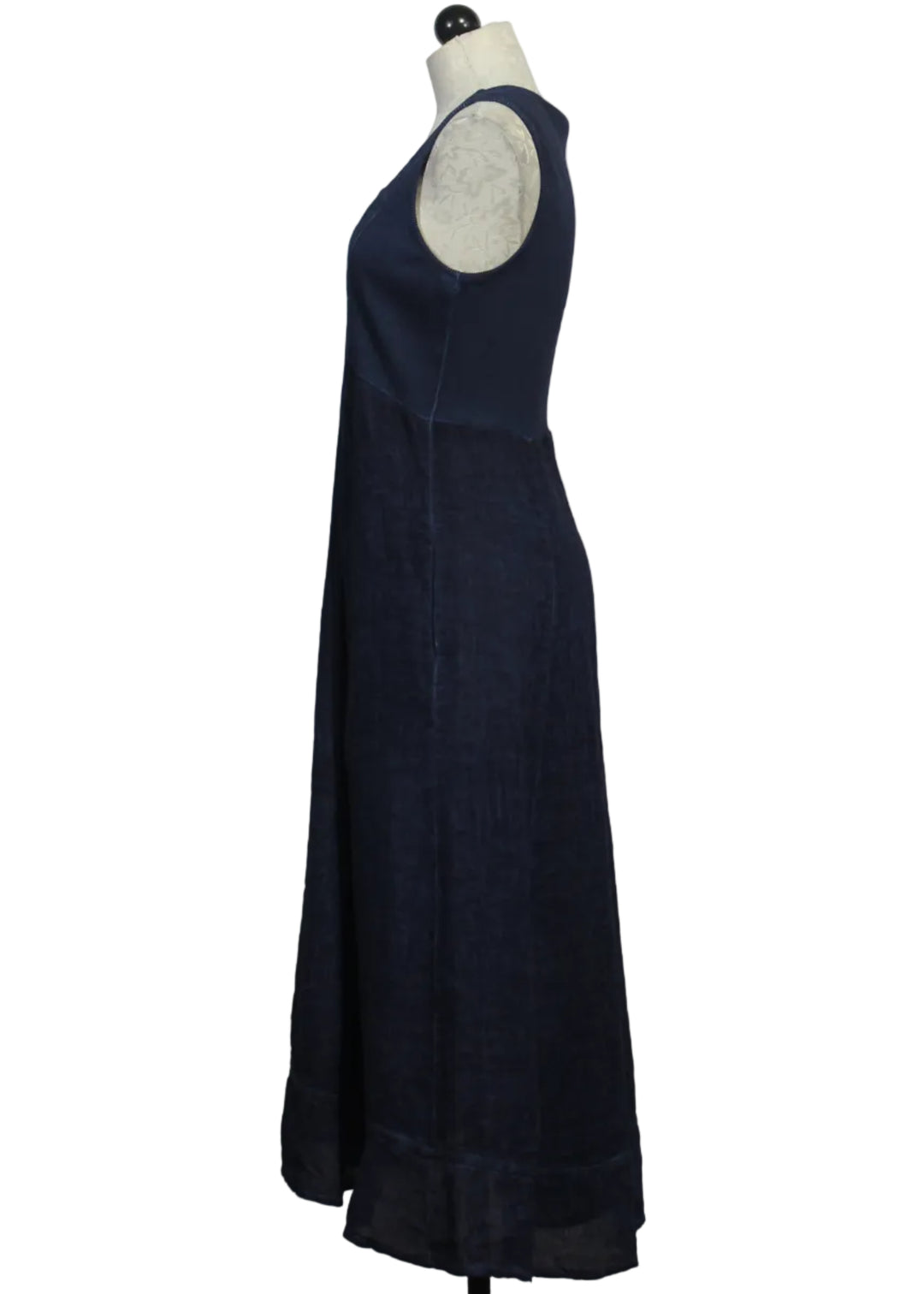 side view of Navy Sleeveless Cotton Dress by Compli K 