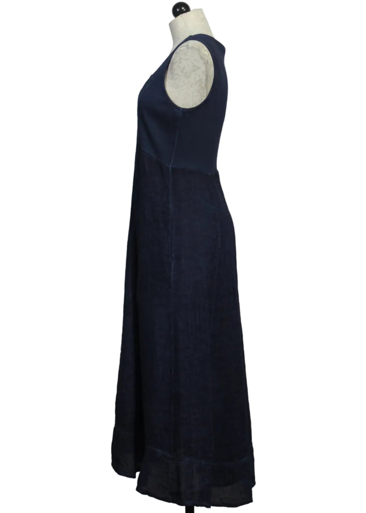 side view of Navy Sleeveless Cotton Dress by Compli K 