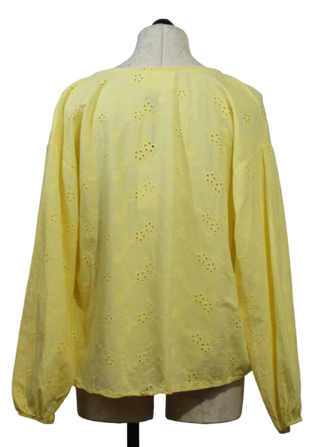back view of  Long Sleeve Tie Neck Eyelet Top by Compli K 