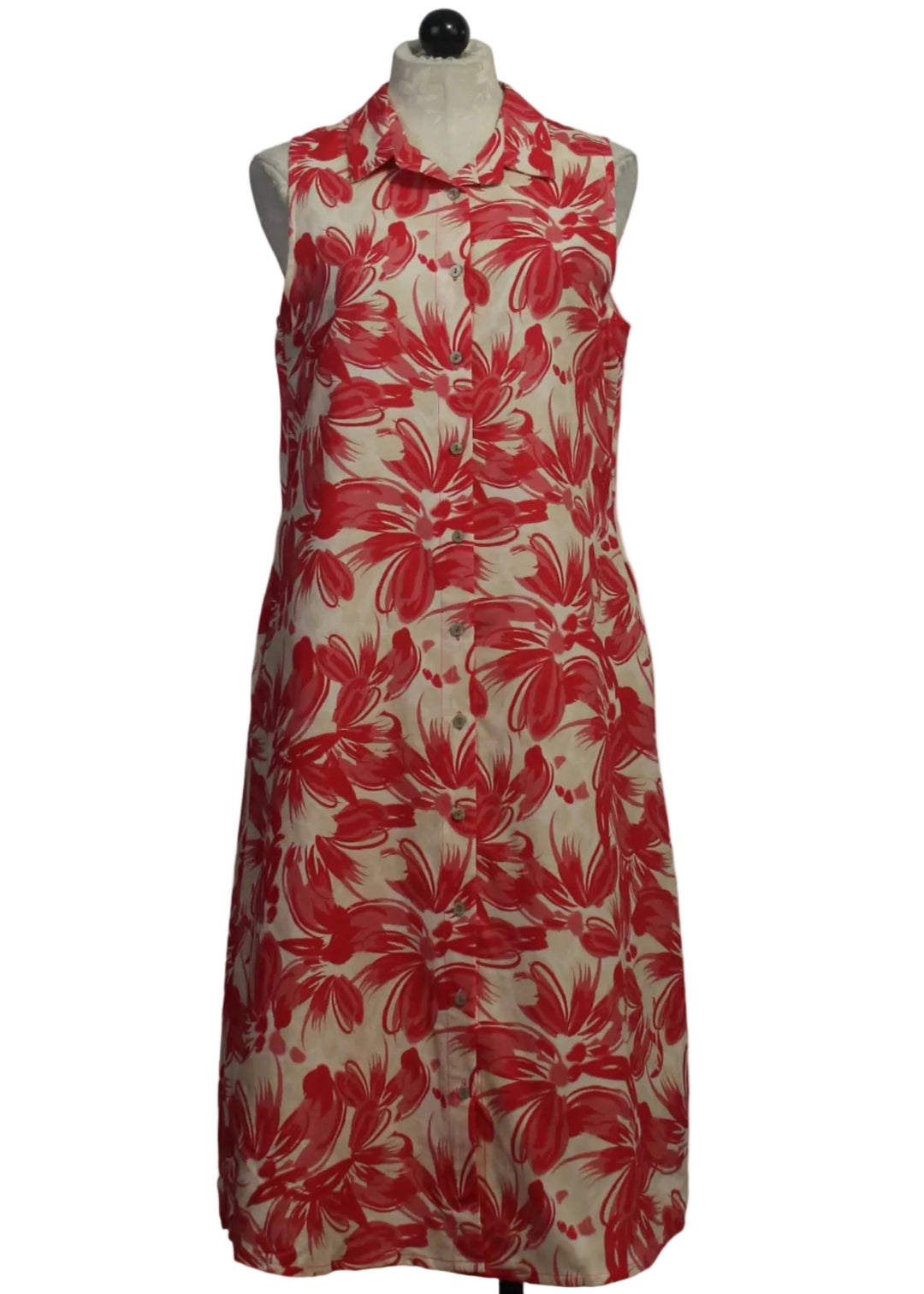 Red and Cream Floral Sleeveless Button Down Dress- Compli K Red/Ivory / S