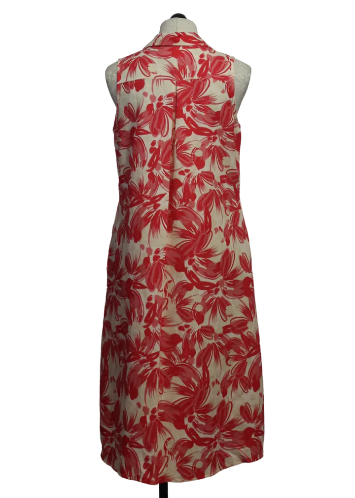 back view of Red and Cream Floral Sleeveless Button-Down Dress by Compli K 
