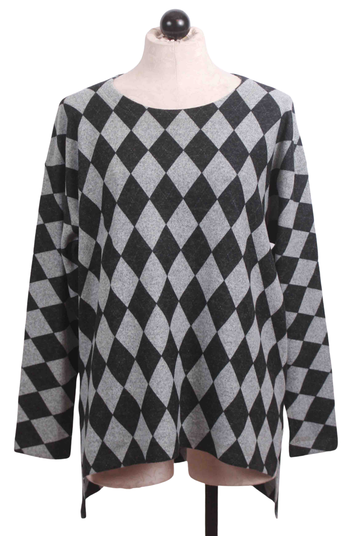 Black/Grey Brushed Argyle Long Sleeve Top by Nally and Millie