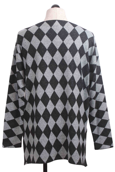 back view of Black/Grey Brushed Argyle Long Sleeve Top by Nally and Millie