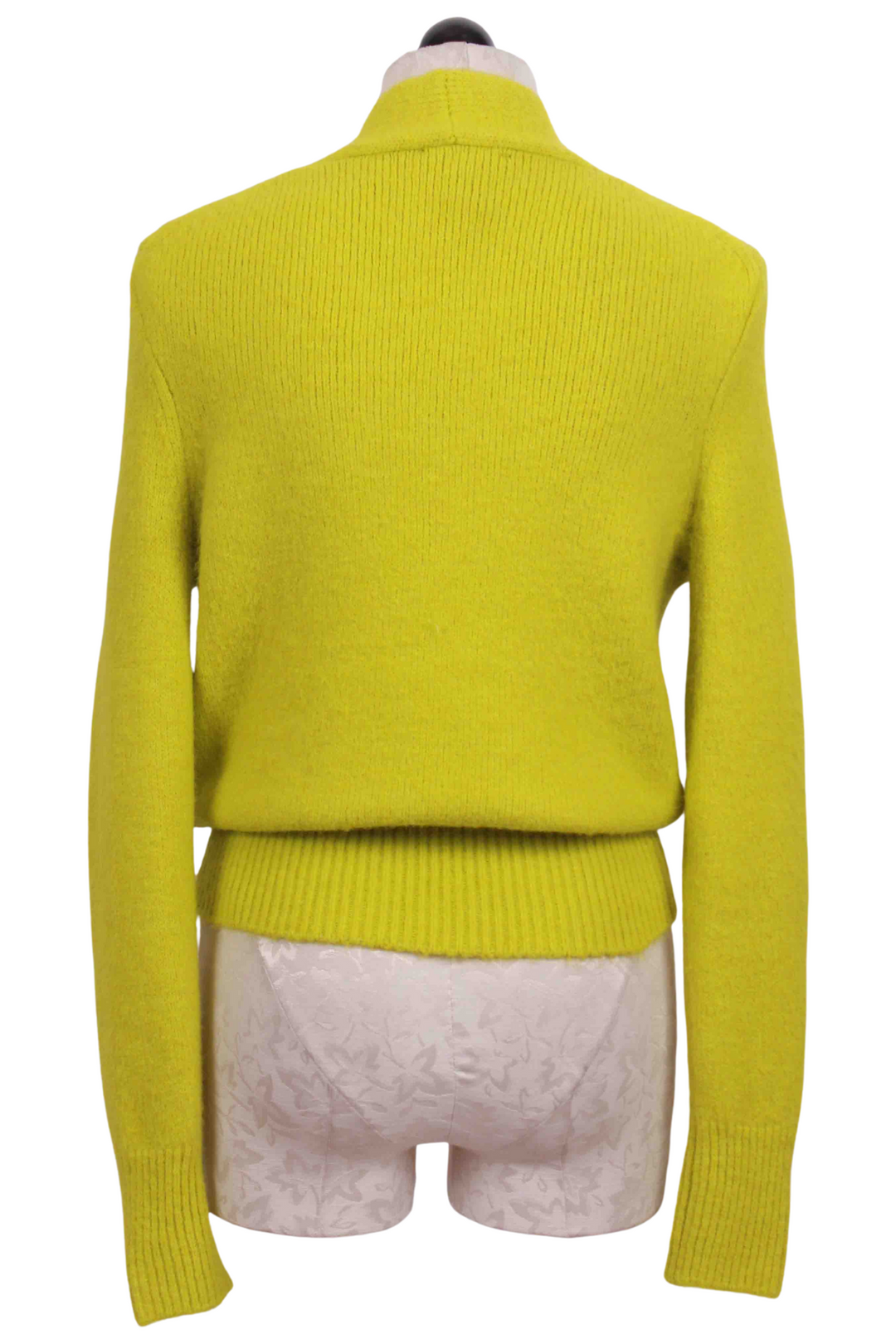 back view of Lime Colored Wrap Front Sweater by Fifteen Twenty with a Ribbed Hem