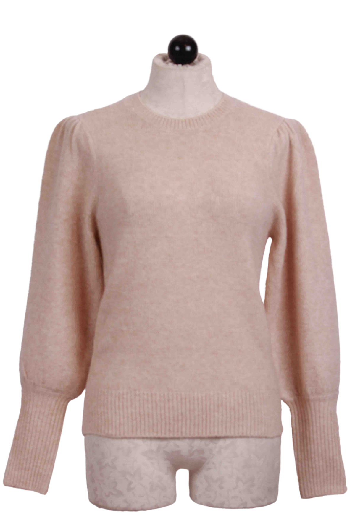 Oat Colored Shirred Sleeve Sweater by Fifteen Twenty